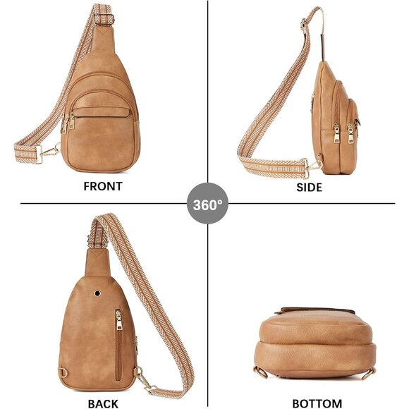 Women Camel Brown Imported PU Leather Small Crossbody Chest Sling Travel Bag - Picture 8 of 8